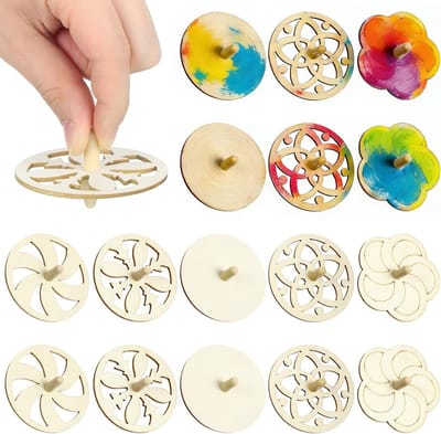 20 Stuks Onbehandelde Houten Spinners, DIY Knutselset voor Kinderen, Natuurlijke Houten Tollen voor Schilderen en Feestaccessoires voor Verjaardagen