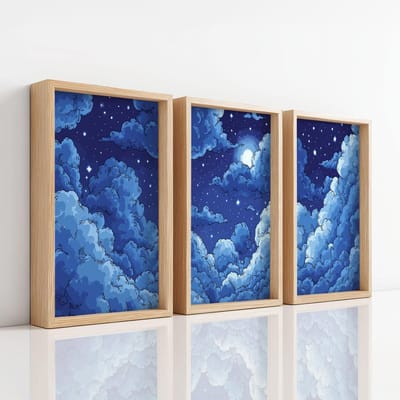 Canvas Muurkunst Set - Schilderij Drieluik - Wanddecoratie - Sprookjesachtige Illustratie - 3x A3 - Nacht Hemel