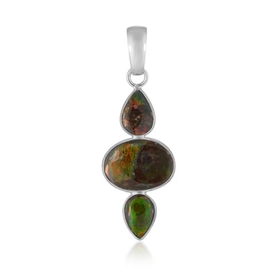 Cavill - Zilveren Hanger - 925 Sterling Zilver - 7,2 ct Ammoliet (ovaal en peervormig) - Bali Barong Design - Kleurrijk Canadees Sieraad