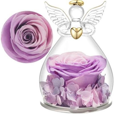 Eternale Roos onder Glazen Engel Figuur - Perfect Cadeau voor Vrouwen