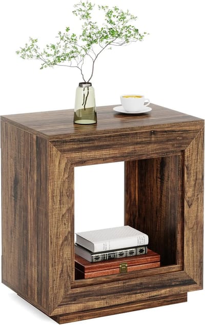Mygroot - Tribesigns rustieke houten bijzettafel - 2-laags vierkante bijzettafel - met opbergplank - Industriële bank bijzettafel voor woonkamer.