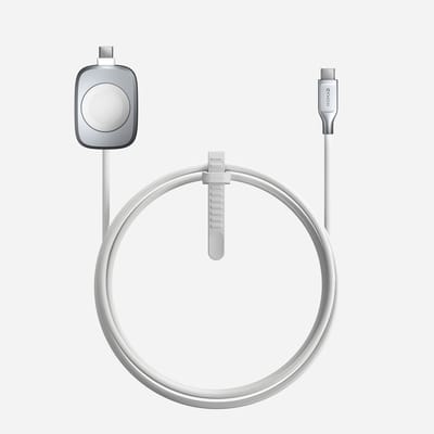 Nomad Universeel Kabel voor Apple Watch (1.5m/100W) – Geïntegreerde Apple Watch Oplaadschijf – Ondersteunt tot 100W Opladen – Dubbel-Gevlochten Kevlar® Buitenweefsel voor Duurzaamheid - Wit