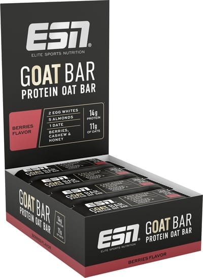 ESN GOAT Bar Proteïne Repen – Berries, 12 x 55 g – 14 g Proteïne, Met Eiklar, Dadel & Havervlokken voor Energie en Smaak