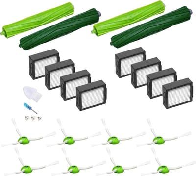 Onderdelen Accessoires sets gescht voor iRobot Roomba e5 e6 i7 i3 J7 i1 i8 Combo j5 i5+, 2x centrale rollen; 8x Filters; 8x zijborstels