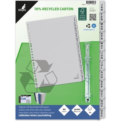 Kangaro tabbladen - A4 - maanden 12-delig - ECO karton 180 grams - 23-gaats