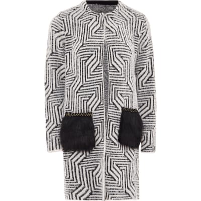 Faina Vest Dames wol wit zwart