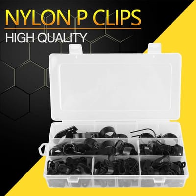 200 Stuks Zwarte Nylon Plastic P-klemmen Klem Assortiment Kit voor Draad Kabel Pijp