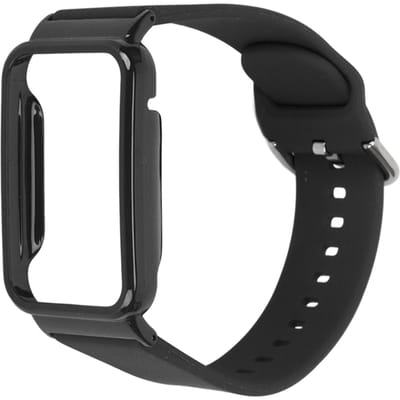 Bracelet de Montre en Silicone avec Boîtier Pare-Chocs Protecteur Accessoire de Remplacement Compatible avec Mi Band 7 Pro noir