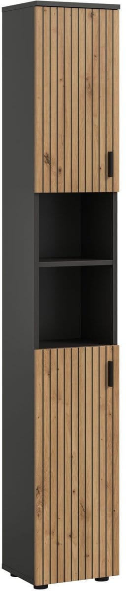Slimme Badkast In Basalt - Extra Stabiel Met Drie Vaste Bodems - Op Wielen - 30x192x30cm