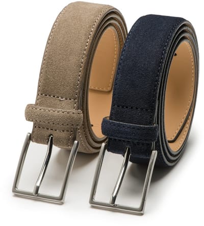 DTCH.FIT Herenriem Suède Bobby - Riem Blauw & Taupe - Pantalon & Jeans Broekriem - Riemmaat 85cm - Totale lengte 100cm - 2 Stuks