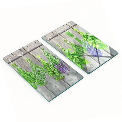 Stijlvolle en duurzame glazen snijplanken met kruidenprint, 2x30x52 cm