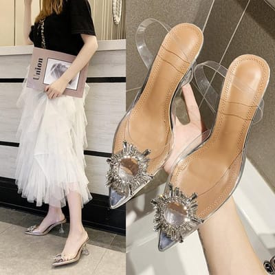 Zomer Transparante Hiel Sandalen Voor Vrouwen Feest Hoge Hak Kristallen Pumps Sexy Dames Club Doorzichtige Dunne Hakken Vrouw Formele Schoenen 39 white