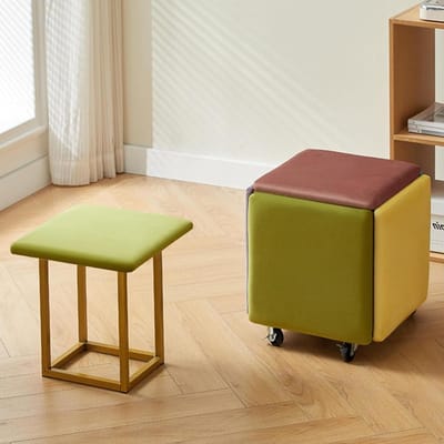 Stapelbare Poef - Zitkubus Bankje - Flexibele Zitplaats - 5-in-1 Multifunctioneel - 35 x 35 x 35 cm - Oranje