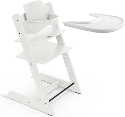 Stokke Tripp Trapp-kinderstoel (wit), Stokke-dienblad (wit) - Incl. Tripp Trapp-stoel, babyset 2 voor kinderen van 6-36 maanden en Stokke-dienblad - Verstelbaar, ergonomisch en gemakkelijk schoon te maken