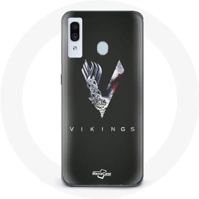Case voor Samsung Galaxy A40 Vikings Series Seizoen 6 logo V Zwaard Grijs Zwarte Achtergrond