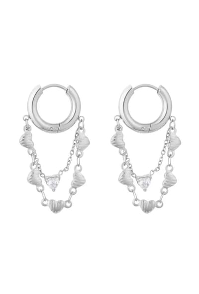 Yehwang Oorbellen - Stainless Steel - Zirkonia Steentje - Lots of Hearts -Zilverkleurig