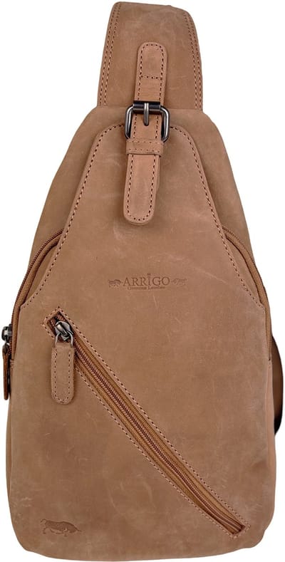 Crossbody - Slingbag - Taupe - Rundleer - Compact & Praktisch - 6 Vakken - Arrigo