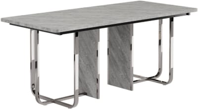 Eettafel voor 6 personen, grijs + zilver, L180*B80*H75cm, metalen poten, rechthoekig
