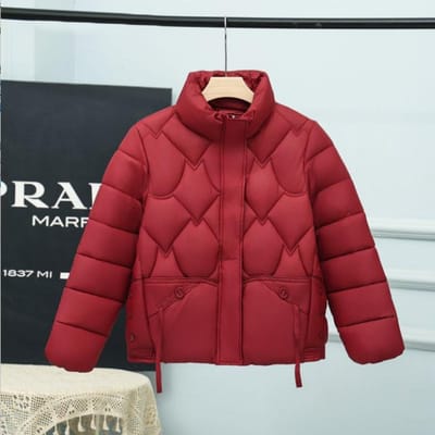 Doudoune en coton pour femmes, courte, épaisse, ample et polyvalente pour l'hiver 2XL bordeaux