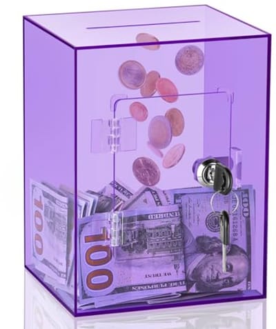 Doorzichtige Acryl Spaarpot voor Geldbesparing - Grote Spaarpot voor Volwassenen en Kinderen (Paars)