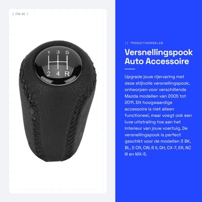 Dailygoods- Versnellingspookkop Gloednieuw - Pookknop - 5/6 Versnellingen - Ergonomisch Ontwerp - Compatibel met 3 BK BL 5 CR CW 6 II GH CX-7 ER NC III MX-5 2005-2011 - ABS Materiaal - Schakelknop