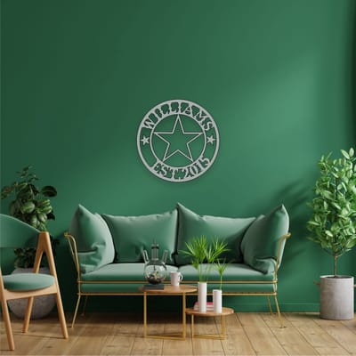Wanddecoratie | Texas State Star Monogram | Metal - Wall Art | Muurdecoratie | Woonkamer |Zilver| 60x60cm