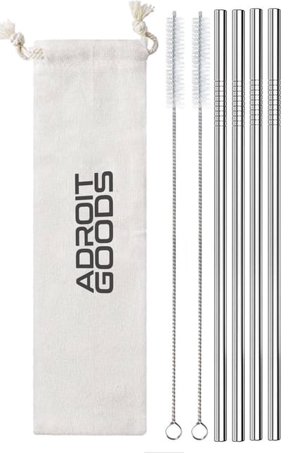 AdroitGoods RVS rietjes Recht - Set van 4 herbruikbare rietjes - 21 cm - Met opberghoes
