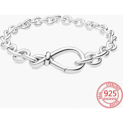 S925 Sterling Zilveren Armband Moederdag Armband Constant Symbool Bloem Knoop Bedel Past Originele Pan Armband 18cm white