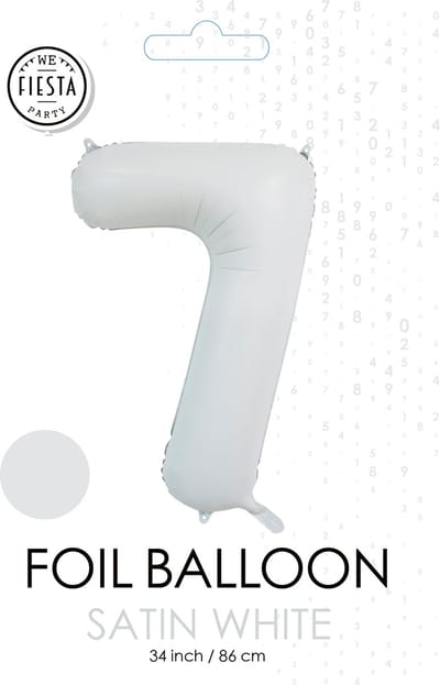 folieballon cijfer 7 mat wit metallic