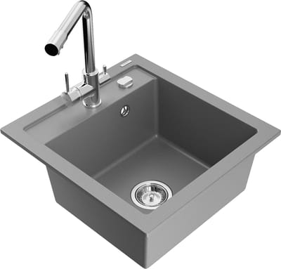 Mexen Vito granieten spoelbak 1-komoers met keukenmengkraan Duero, grijs - 6503-71-671600-00