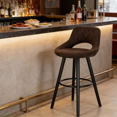 OKWISH Barkruk 68 cm - Ergonomische Zitting Met Rugleuning - Voor Keuken En Bar - Hout En Stof - Donkerbruin