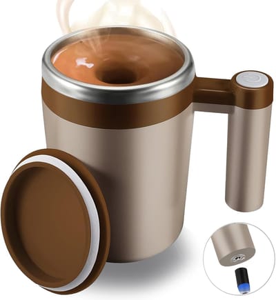 Automatic stirring mug, rechargeable automatic magnetic coffee mug, waterproof automatic stirring mug, suitable for making milk/cocoa in the office/kitchen/travel, 400ml, best gift - brown.