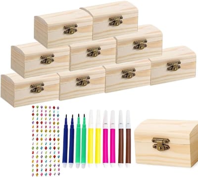 Kleine Houten Schatkisten Set van 10 Stuks met Slot voor Sieraden, Decoratie en Organisatie in Huis en Kantoor