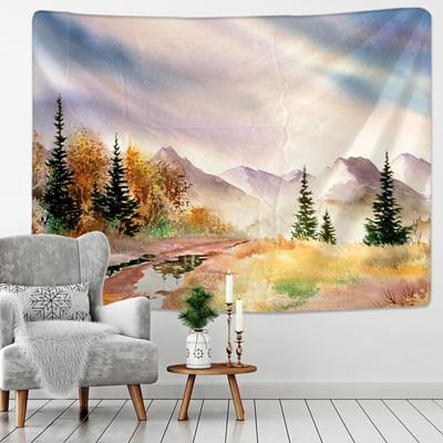 Kleurrijk Bos Wandtapijt Muurhanger Psychedelisch Olieverf Zonnelicht Print Hippie Slaapkamer Muurdecoratie Achtergronddoek 95x70CM white