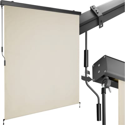 tectake® Verticale Luifel Eloise - 160 x 250 cm - Zonwering - Rolgordijn Buiten - Schaduwdoek met 2 Wandhouders - Met Handslinger - Winddicht Zonnescherm - Voor Balkon, Terras, Tuin en Bevestiging aan Muren - Beige