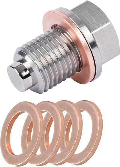 Magnetische Olieafvoerschroef M12 x 1.25 met 5 Koperen Dichtingen voor Auto's, Olieafvoer, Olieverversing en Dichtingsringen
