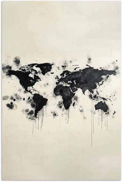 Poster 120x180 cm - Wereldkaart - Zwart - Inkt - Posters - Kamer decoratie - Wanddecoratie woonkamer - Muurdecoratie slaapkamer XXL
