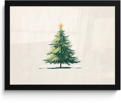 Poster in lijst - Fotolijst 40x30 cm - Posters - Kerstboom - Illustratie - Ster - Sneeuw - Posterlijst zwart - Decoratie - Wanddecoratie woonkamer - Muurdecoratie slaapkamer - Kerstversiering - Kerstdecoratie voor binnen - Kerstmis
