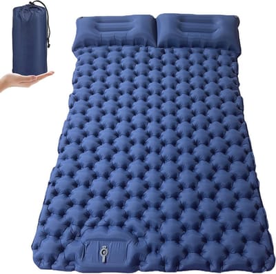 2-persoons zelfopblazend camping slaapmatras met geïntegreerd kussen en pedaalluchtpomp