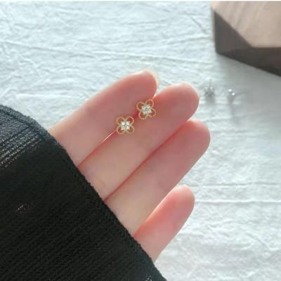 Gading® Oorknopjes zilveren dames - Oorknoppen met klavertje vier Zirkonia- gouden - 7mm- zilver 925