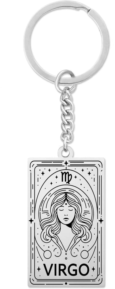 Sterrenbeeld Maagd (Virgo) Sleutelhanger Zilverkleurig - Zodiac in de stijl van Rider-Waite Tarot - Roestvrij Staal / Stainless Steel - Pax Amare