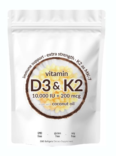 Vitamine D3 10.000 IU met K2 200 Mcg (MK7) - Hoog gedoseerd - Geen 180, maar 300 Capsules - Botten, Immuun & Spieren - Vegan - Supplement voor Dagelijkse Weerstand
