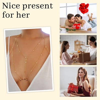Lichaamskettingen voor vrouwen van 14 karaat goud - Perfect voor zomerstrand - Sexy en meerlagig - Bikini accessoire - Lichaamssieraden met borstkettingen - Geschikt voor strandfeestjes