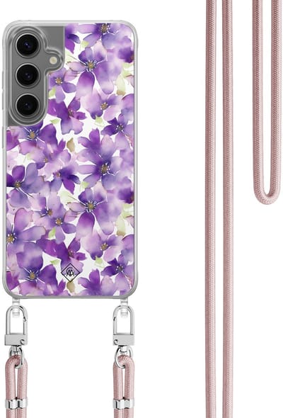 Casimoda® hoesje met koord - Geschikt voor Samsung S24 Plus - Floral Violet - Afneembaar koord - TPU/polycarbonaat - Paars
