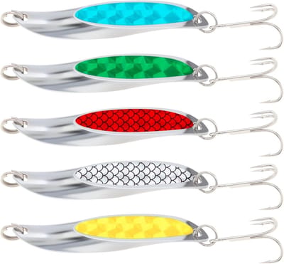 Vijf hoogwaardige vislures, rotatielepels voor baars en forel, hardmetaal visgerei voor optimale vangst