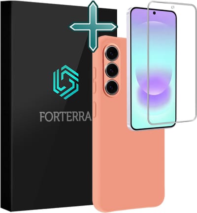 Hoesje Met Screenprotector - Geschikt voor Samsung Galaxy A37 - Sterk & Shockproof - Telefoon Hoes - Back Cover - Siliconen Case - Perzik