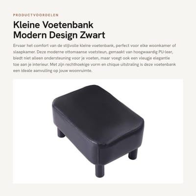 Dailygoods - Kleine Voetenbank - Modern Design - Zwart PU-leer - Ottomaanse Voetsteun - Perfect voor Woonkamer en Slaapkamer