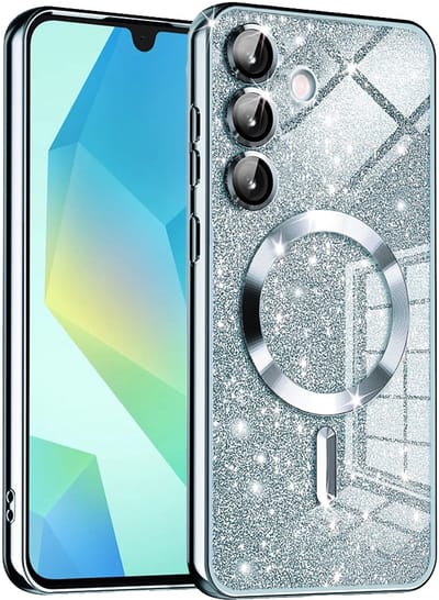 Hoesje geschikt voor Samsung Galaxy A16 - Techsuit Luxury Glitter Back Cover - Geschikt voor MagSafe - Lichtblauw