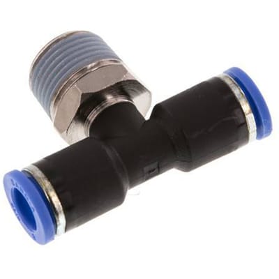 8mm x R3/8'' inline T-stuk Messing/PA 66 Insteekfitting Buitendraad Draaibaar NBR [2 Stuks]