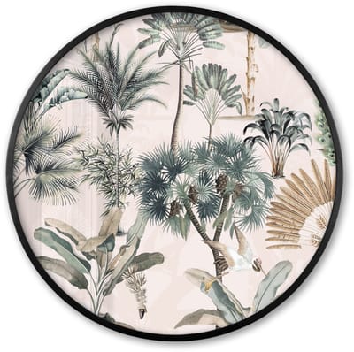 Poster in lijst Rond - Fotolijst 60x60 cm - Posters - Bladeren - Monstera - Jungle - Tropical - Ronde posterlijst zwart - Decoratie - Wanddecoratie woonkamer - Muurdecoratie slaapkamer